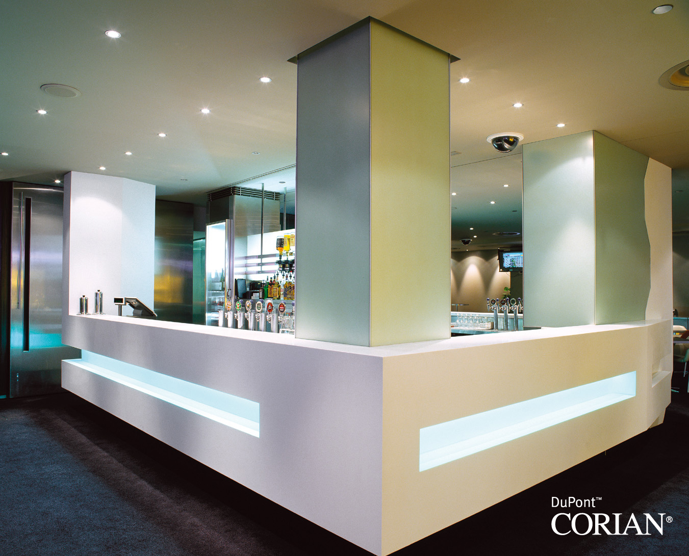 Corian Glacier White bar with back lit feature Corian Glacier White bar with back lit feature