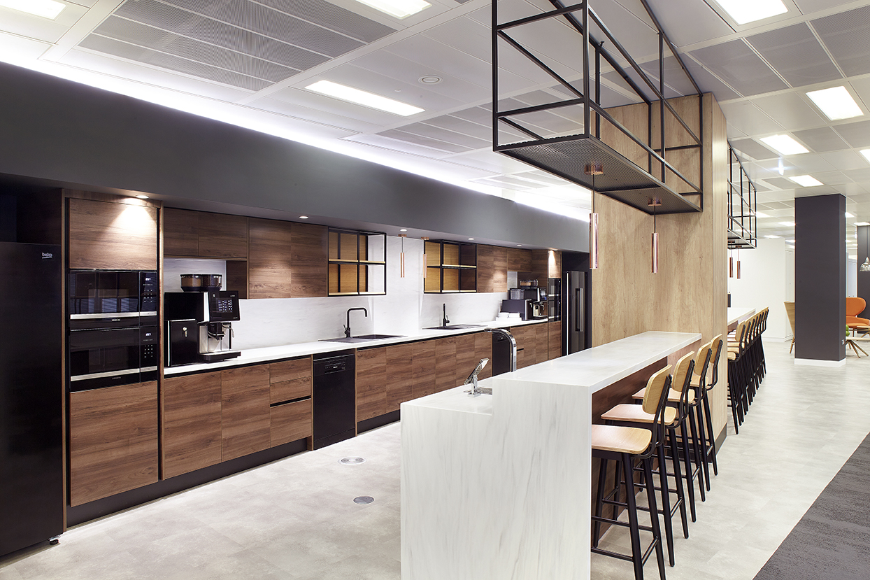 Krion Carrara dark office teapoint Office teapoint and kitchenette - Krion Carrara Dark