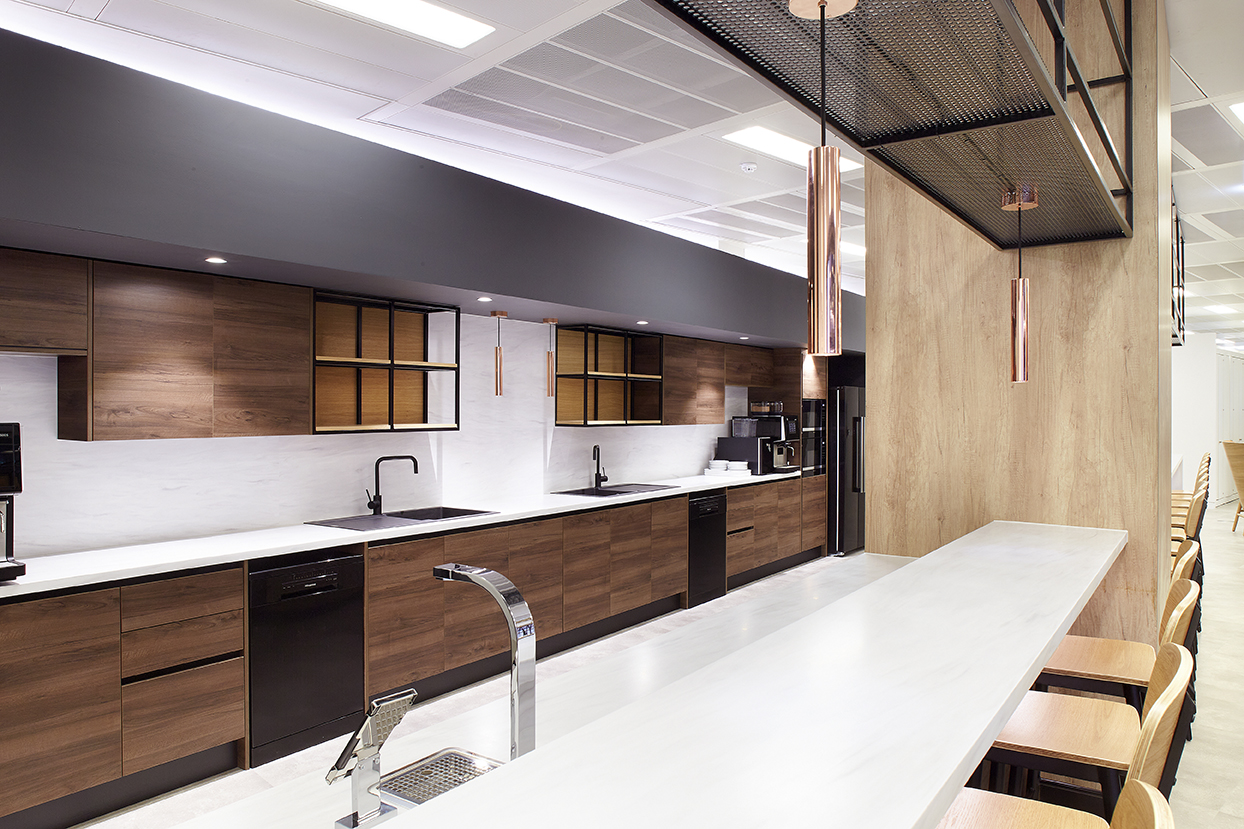 Krion Carrara dark office teapoint Office kitchenette - Krion Carrara Dark