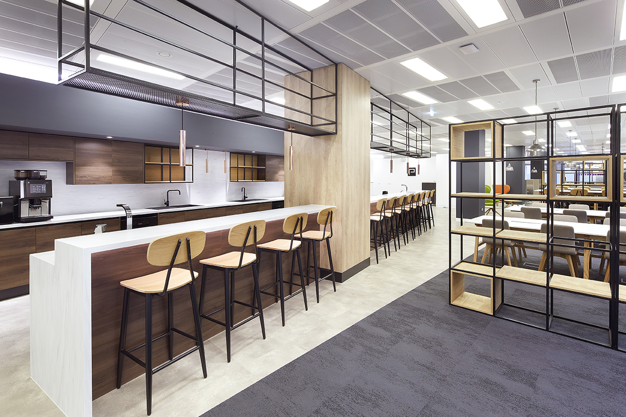 Krion Carrara dark office teapoint Office teapoint with breakfast bar section - Krion Carrara Dark