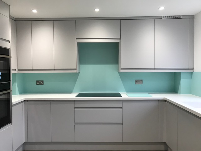 Corian Glacier White Worktop with Grey Cabinets Corian Glacier White Worktop with Grey Cabinets