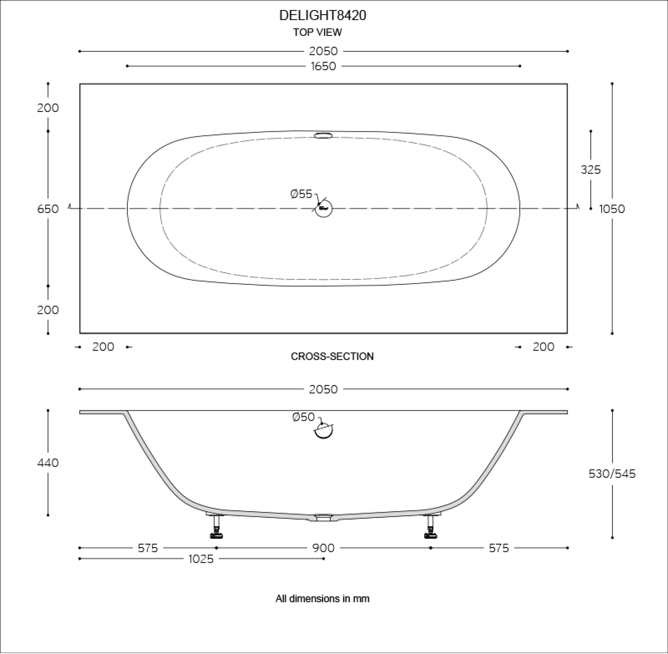 Corian Bath Delight 8420 Technical Drawing