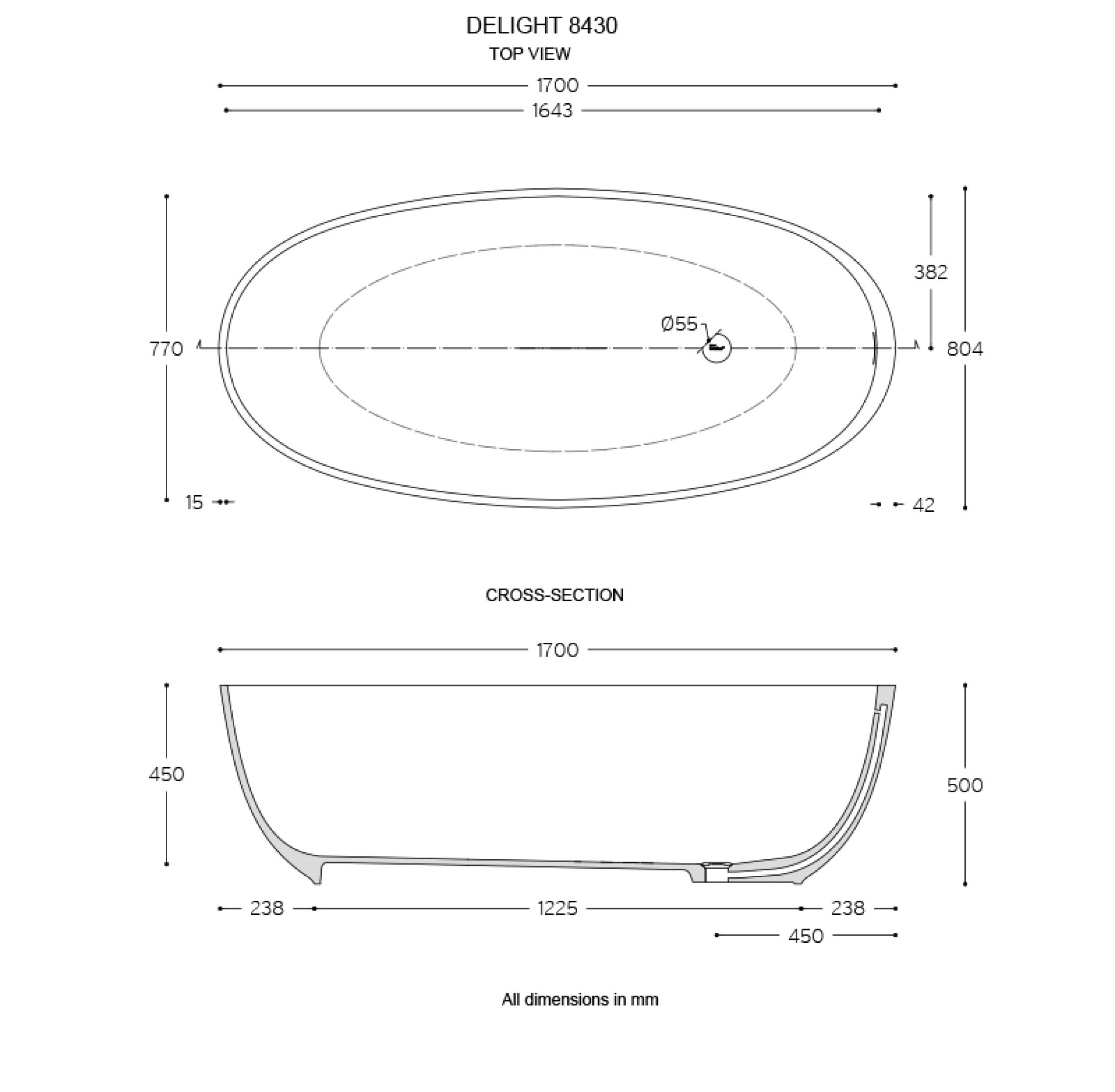 Corian Bath Delight 8430 Technical Drawing