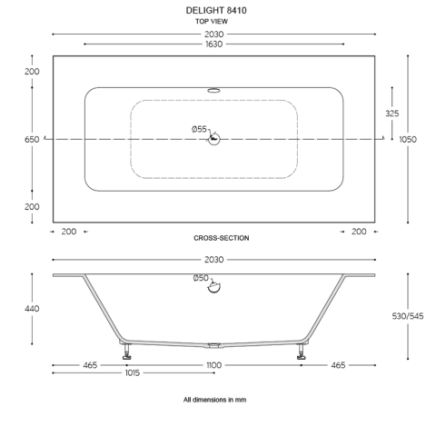 Corian Bath Delight 8410 Technical Drawing