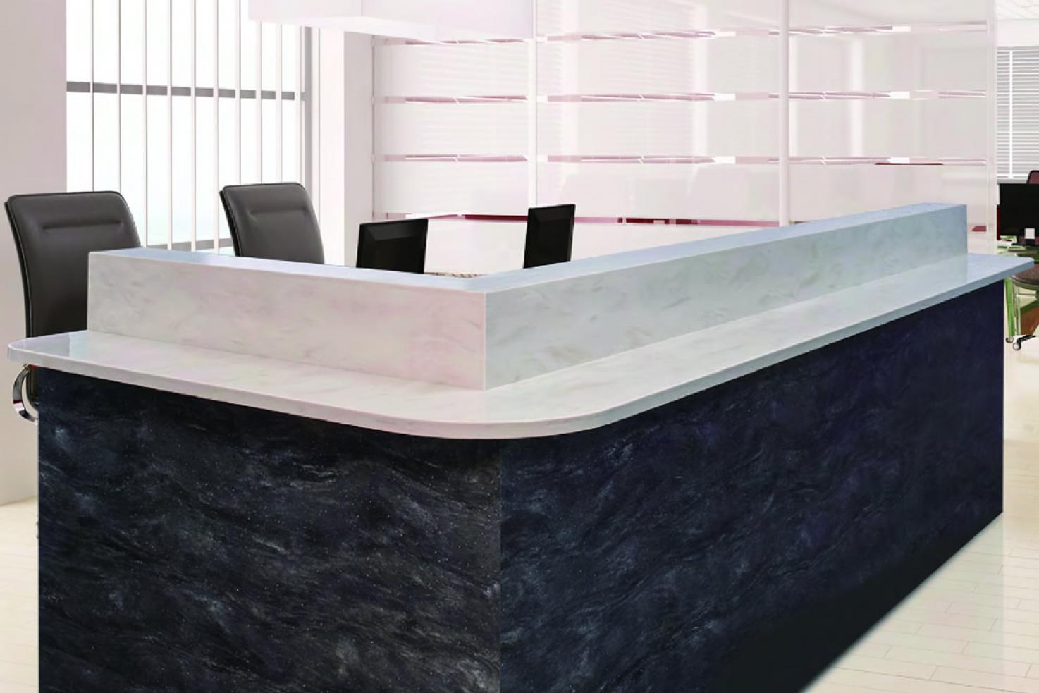 solid surface reception desk Hanex Commercial reception desk full cladding